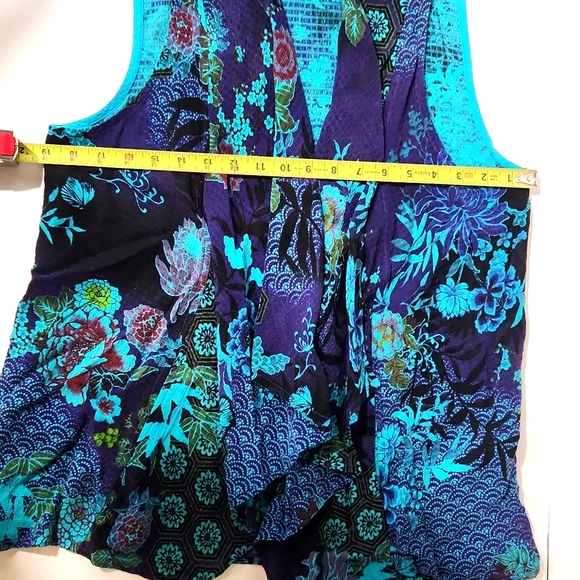 Tianello Mumbai 100% Bemberg Cupro Gorgeous Vibrant Floral Vest Size Medium EUC - Picture 14 of 16